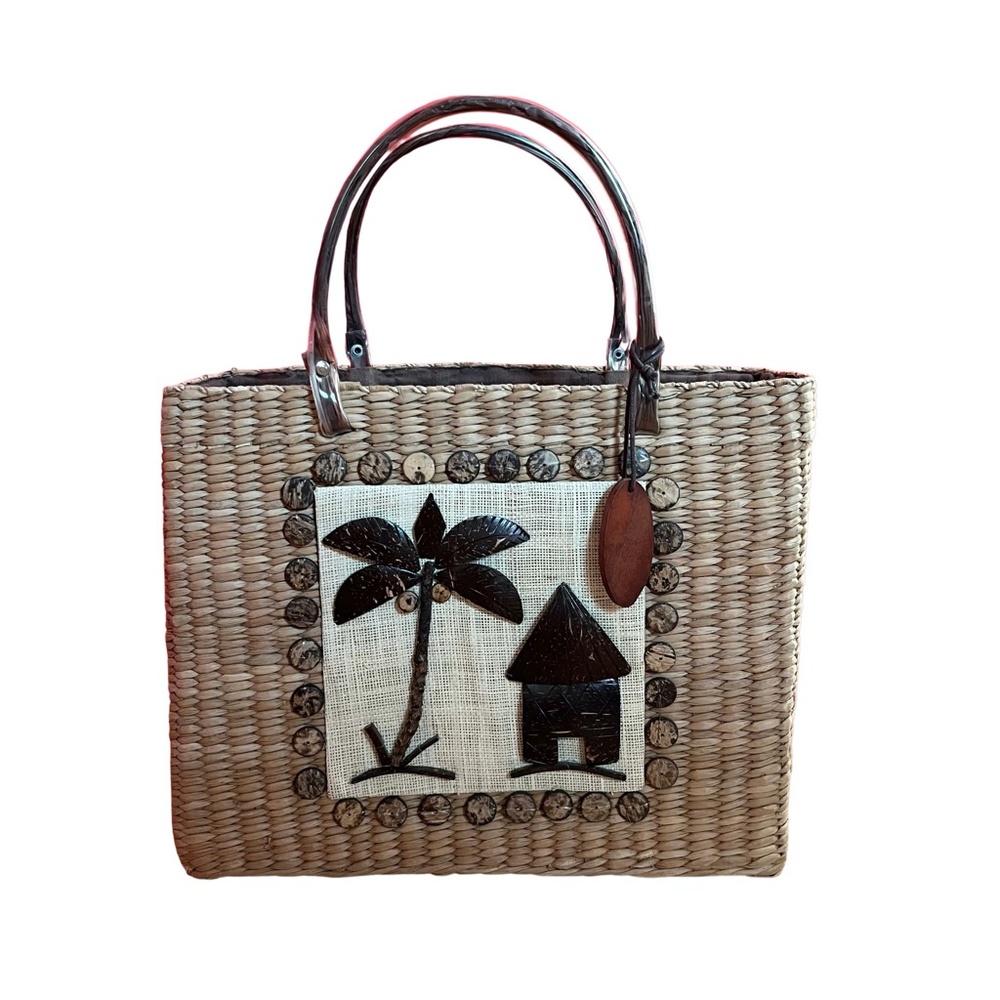 Vintage Tropical Straw Purse August Natural Boho Palm Tree Travel